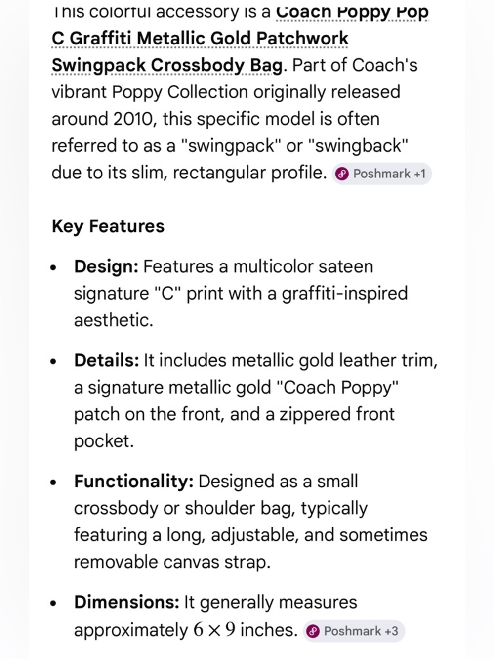 Coach Poppy Pop C Graffiti Metallic Gold Patchwork Swingback - Picture 15 of 15